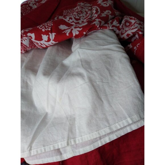 NY Collection Women's Size M Red Cotton Floral Lined Skirt Sash Midi Length - Picture 6 of 7